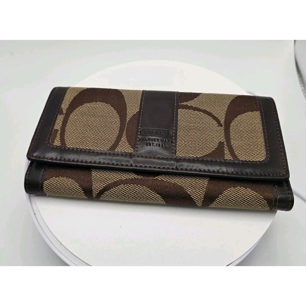 Vtg Coach wallet signature trifold with check holder Credit Card Slots 7.25'x4'